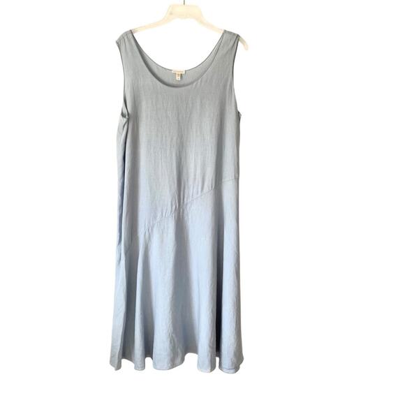 Eileen Fisher Organic Linen Scoop Neck Hanker chief Slip Dress Size large Blue - Picture 8 of 9